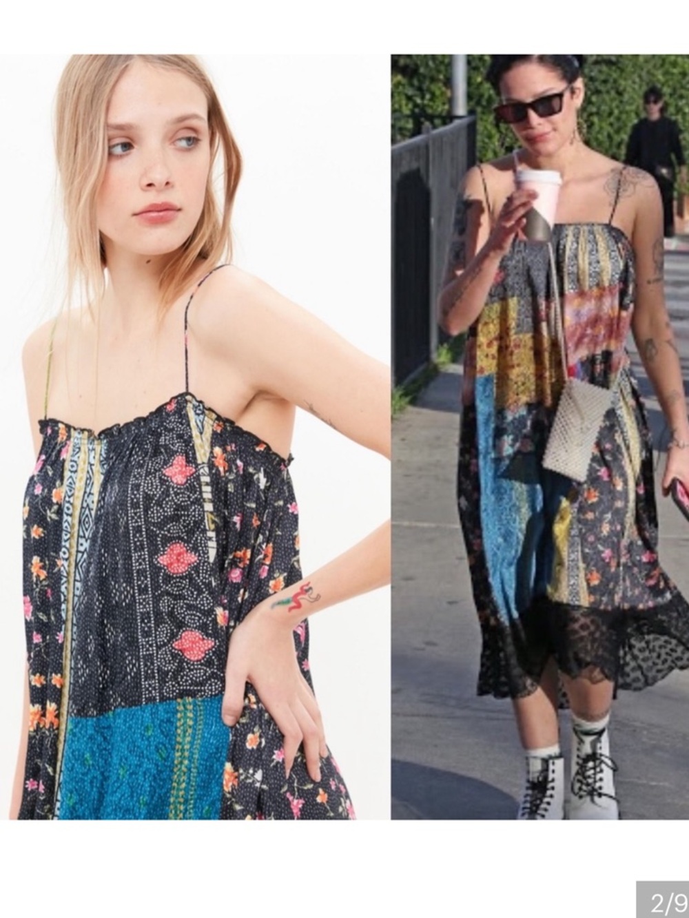 Kimchi Blue Black Multicolor Patchwork High-Low Slip Dress